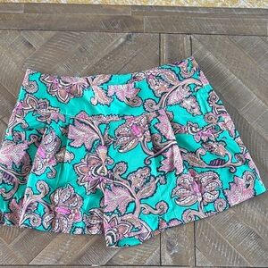 LOFT High Waist Teal and Pink Patterned Shorts